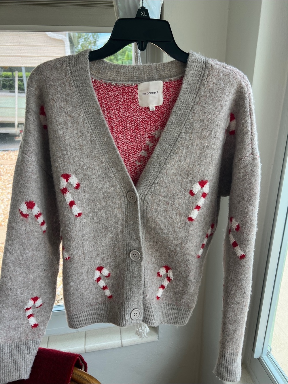 No Comment Cozy Grey Candy Cane Cardigan